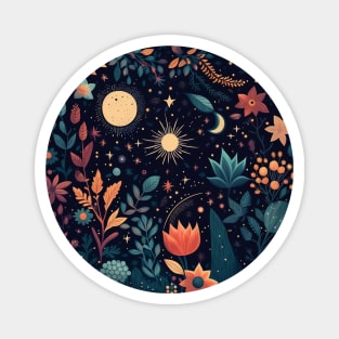 4. Celestial Bohemian Flowers Aesthetic Design Stars Moon Floral Cosmic Pattern Magnet